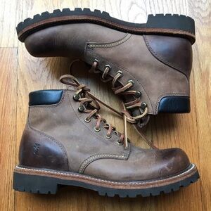 Frye Dakota Plain Toe Brown Lace Up Boots